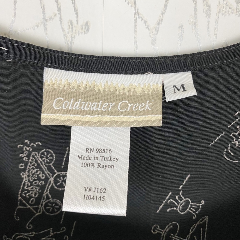 COLDWATER CREEK Novelty People Print Sleeveless Black Maxi Dress Medium Rayon - Picture 9 of 11